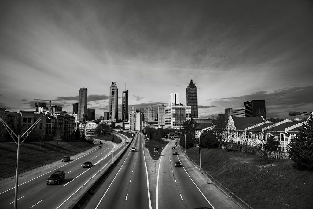Atlanta skyline view from a popular photo spot. Free things to do in Atlanta include parks, murals, and skyline viewpoints.